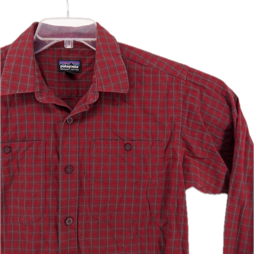 Patagonia Mens S Long-Sleeved Pima Cotton Shirt Button Up Red Plaid Organic Gorp